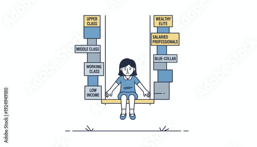 Young Girl Sitting on a Swing Set with Social Class Labels.