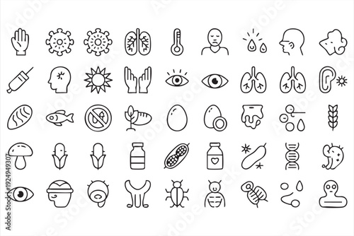 Allergy and Medical Symptom Line Icons for Healthcare Design