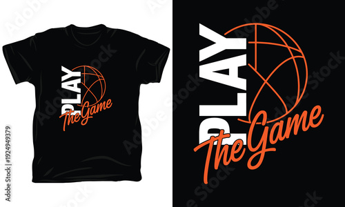 Play the game basketball sports vector illustration with orange ball lines for tee prints