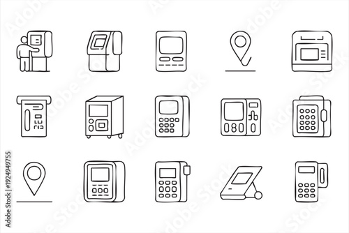 Payment Transaction Icon Set with ATM and Card Reader Symbols