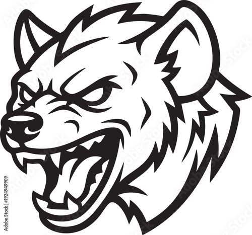 A fierce illustration of a hyena's head, showcasing its snarling teeth and intense gaze.