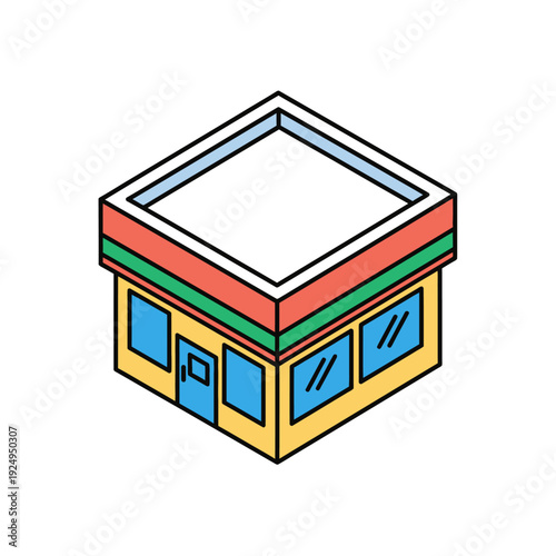 Colorful cartoon illustration of a convenience store building.