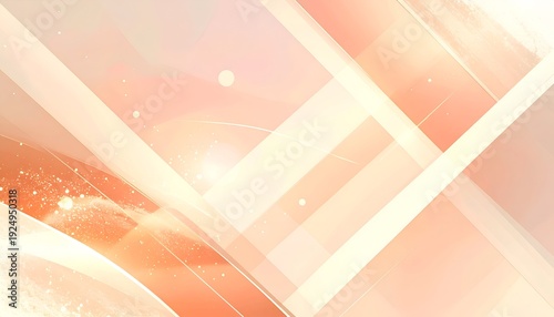 Warm, abstract composition with overlapping geometric shapes, soft gradients, and particles
