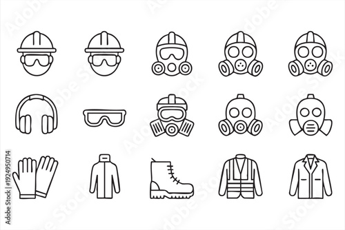 Industrial PPE and Safety Equipment Icons for Protection Training