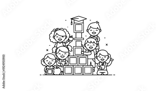 Early Childhood Education Outline Icon Set – Kindergarten School Vector