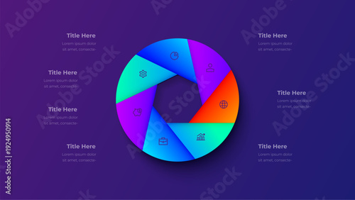 7 Step Circular Process Infographic Heptagon Segment Ring Diagram with Central Polygon Layout