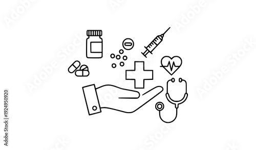 Medical Treatment Outline Icon – Healthcare Therapy Vector Illustration