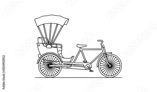 Traditional Rickshaw Outline Icon – Asian Urban Transport Vector