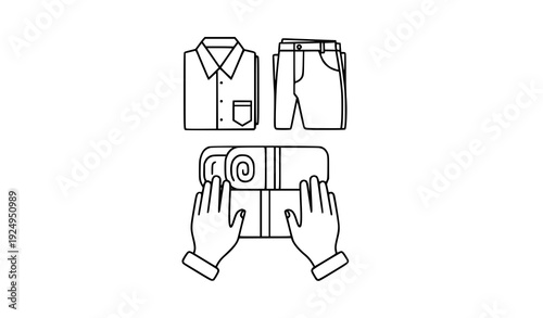 Folding Clothes Outline Icon – Laundry and Garment Care Vector Illustration