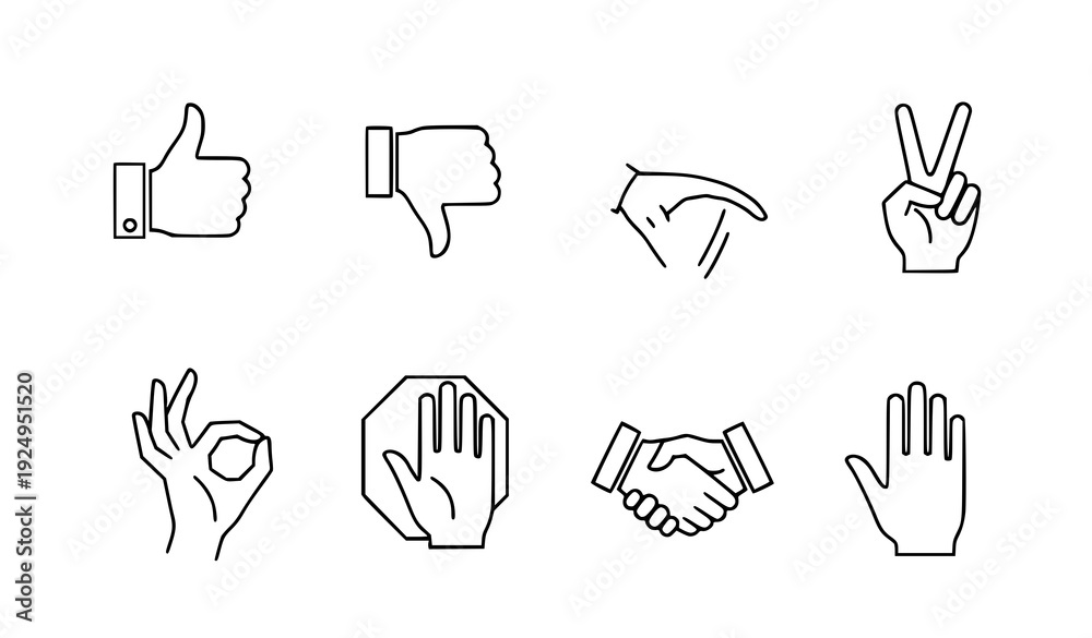 Fototapeta premium Hand Gesture Outline Icons Set – Finger Sign Line Vector Collection