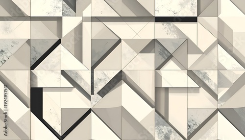 Abstract geometric design with triangles and squares, in shades of white and gray
