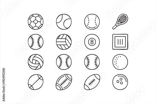 Athletic Game Outline Icons with Football and Basketball Symbols