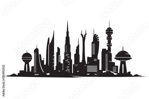City with Autonomous Vehicles Silhouette, Vector Illustration, Isolated on White Background