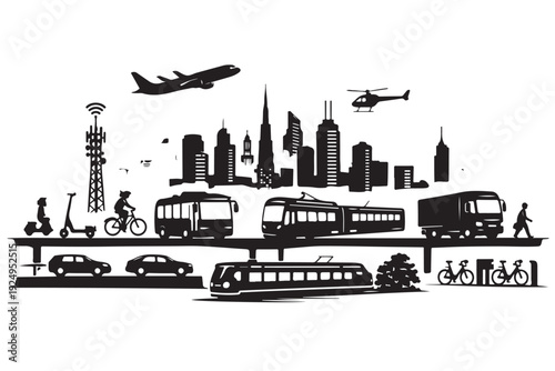 Sustainable City Silhouette, Vector Illustration, Isolated on White Background