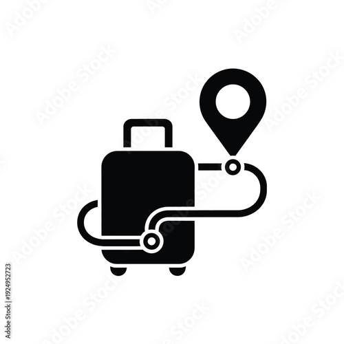 Travel luggage with a location pin indicating movement or journey tracking isolated on white background, Vector, illustration