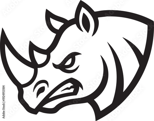 A Bold illustration of a Rhino's Fierce Face, Featuring a Graphic Contour.