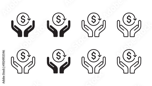 Hands holding dollar icons in financial concept style.