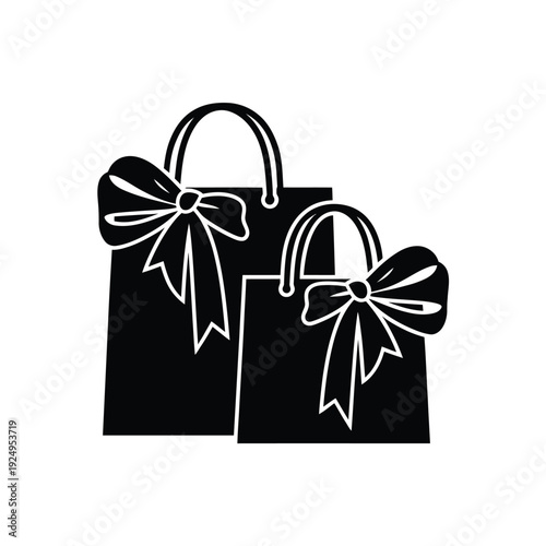 Elegant black shopping bags adorned with decorative bows for gift presentation. isolated on white background, Vector, illustration