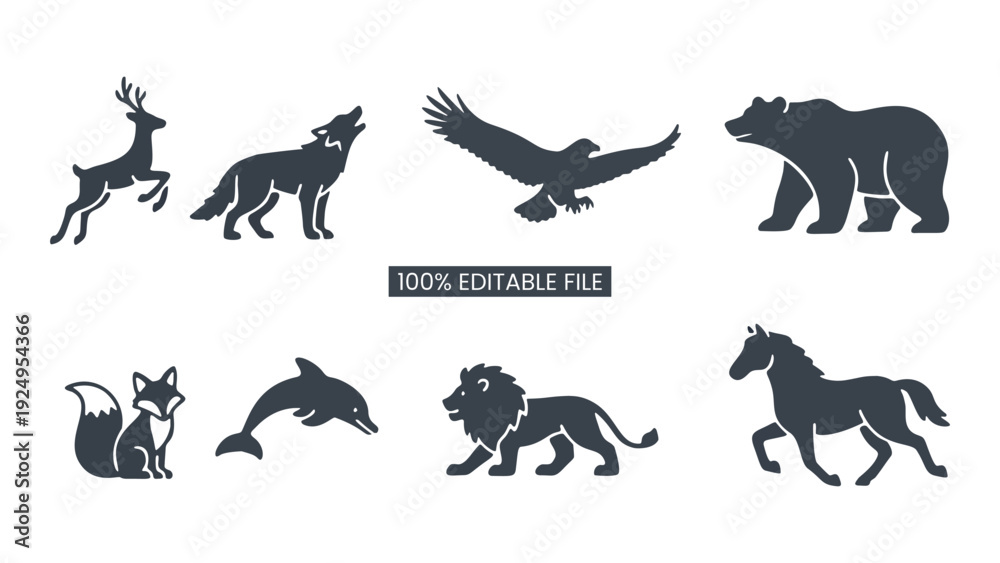 Obraz premium Collection of diverse animal silhouettes for nature and wildlife themes