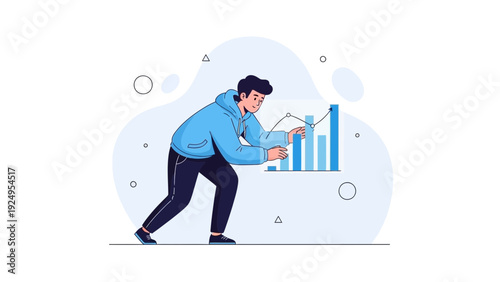 Man adjusting bar chart, financial growth, business analytics, data visualization concept