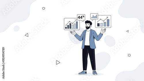 Man analyzing financial charts and data with graphs and percentages