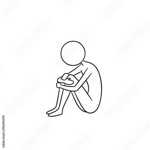 Sad person sitting alone vector icon