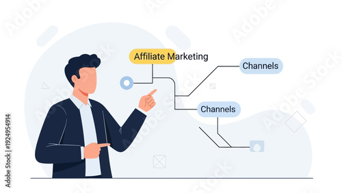 Affiliate Marketing Business Strategy Concept, Man Explains Channels