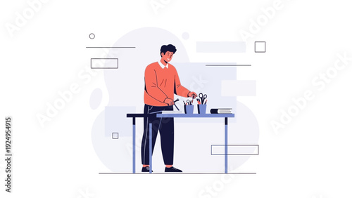 Artist drawing on desk, creative process, illustration, graphic design concept