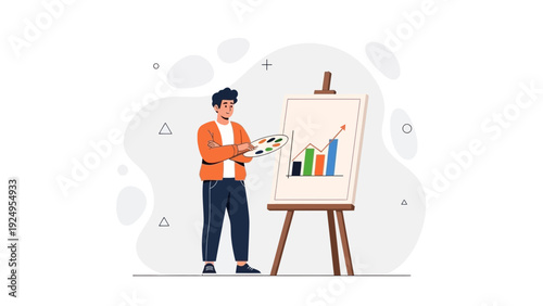 Artist painting financial growth chart on canvas, business success concept