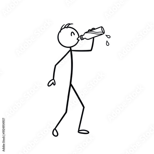 Stick figure drinking from bottle