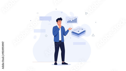 Man analyzing financial data charts and graphs, business strategy concept