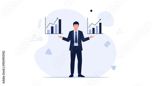 Man in Suit Balancing Business Growth Charts, Decision Making Concept