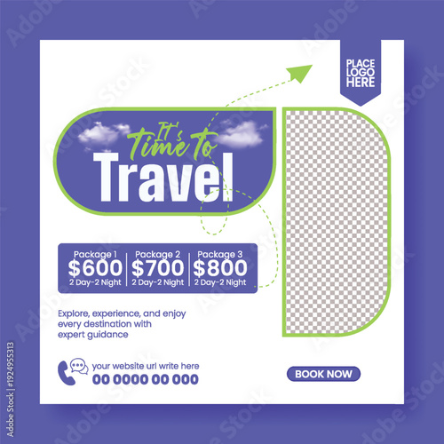 Modern Travel Agency Banner Template Design for Social Media Ads, Holiday Vacation Tours, Summer Promo, Hotel Resort Booking, Study Abroad, Square Flyer Poster, Tourism Advertising Design