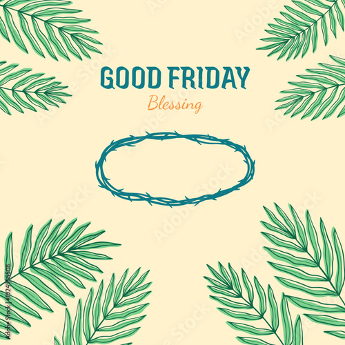Good Friday Crown of Thorns and Palm Leaves Illustration