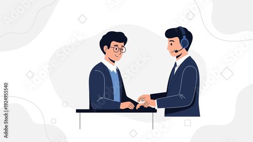 Business Meeting with Customer Service Agent and Client at Desk