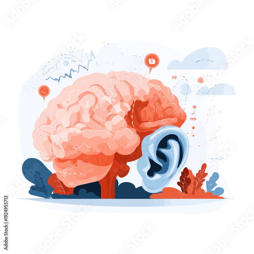 Brain and Ear Illustrating Hearing Loss Concept