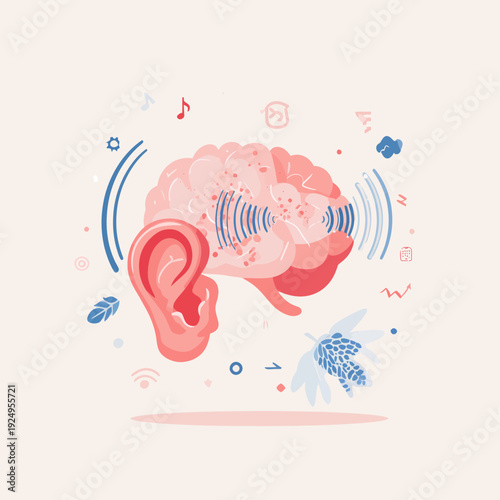 Brain and Ear Representing Hearing Loss Concept