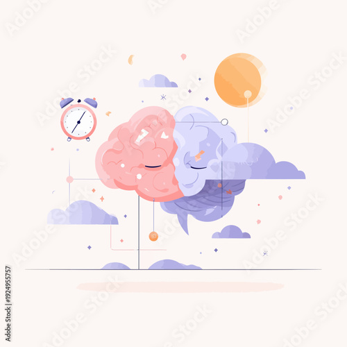 Brain Depicting Divided Sleep States with Alarm Clock