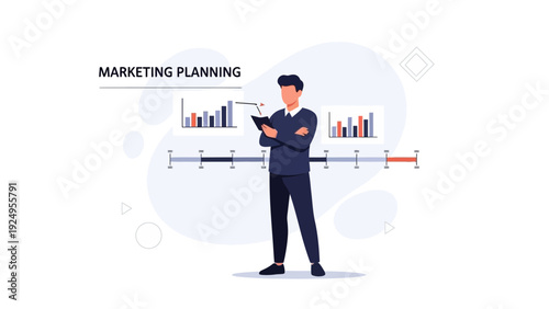 Businessman analyzing marketing data charts and planning strategy on tablet