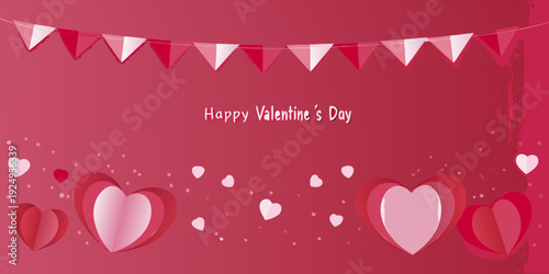 Festive valentine s day background with hearts bunting and a red color scheme