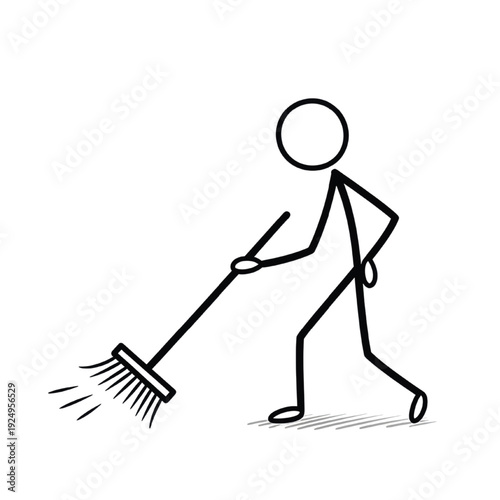 Stick figure sweeping with broom