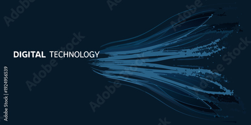 Abstract digital technology concept with flowing lines and dark background