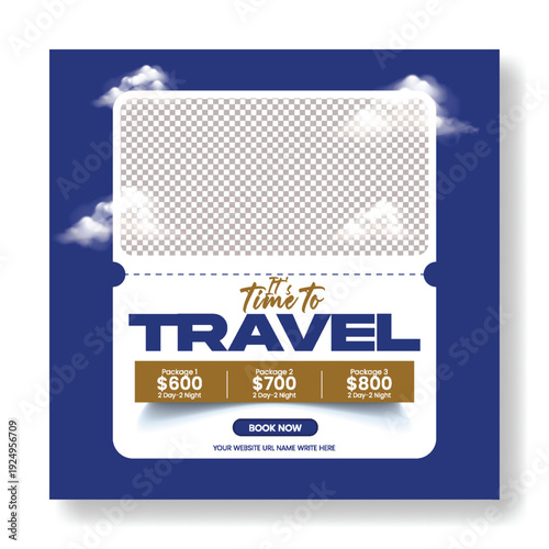travel agency social media post advertising template for travel hotel resort online booking flight ticket tour package summer holiday vacation promo tourism promotion square flyer poster design