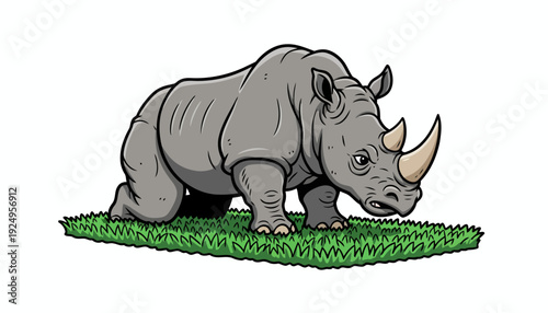 Rhino on Grass Illustration.