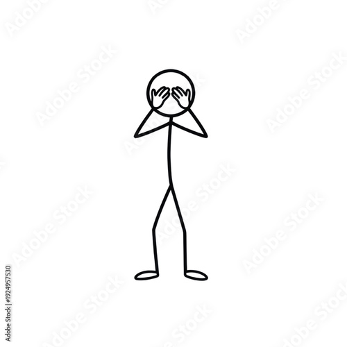 Stick figure covering face vector