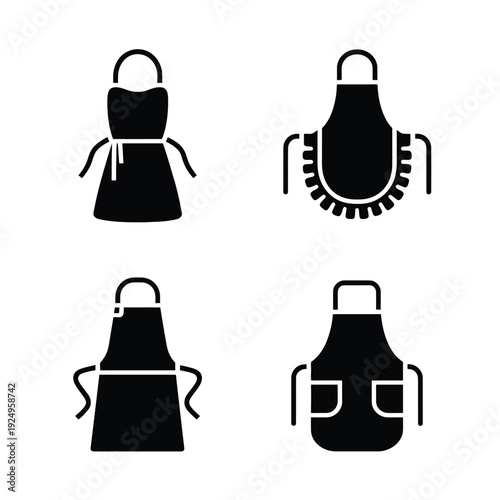 Four types of protective aprons and bags used in various professions isolated on white background, Vector, illustration