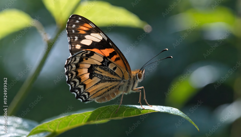 Naklejka premium Butterfly on Leaf Close Up Macro Wildlife Photography