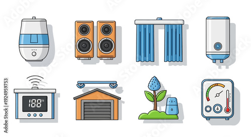 Set of modern household and smart home technology icons.