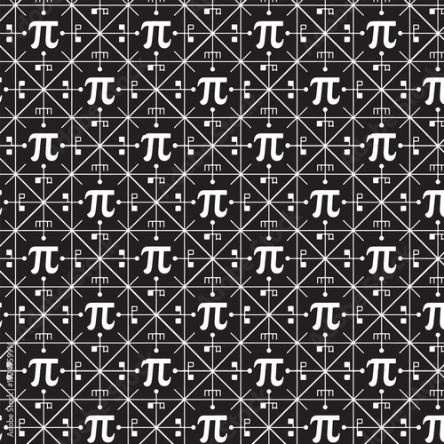 Seamless Pi Symbol Geometric Grid Pattern on Black – Mathematics Vector Background
