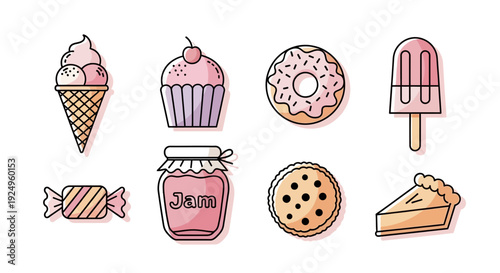 A collection of sweet treats in pastel colors.